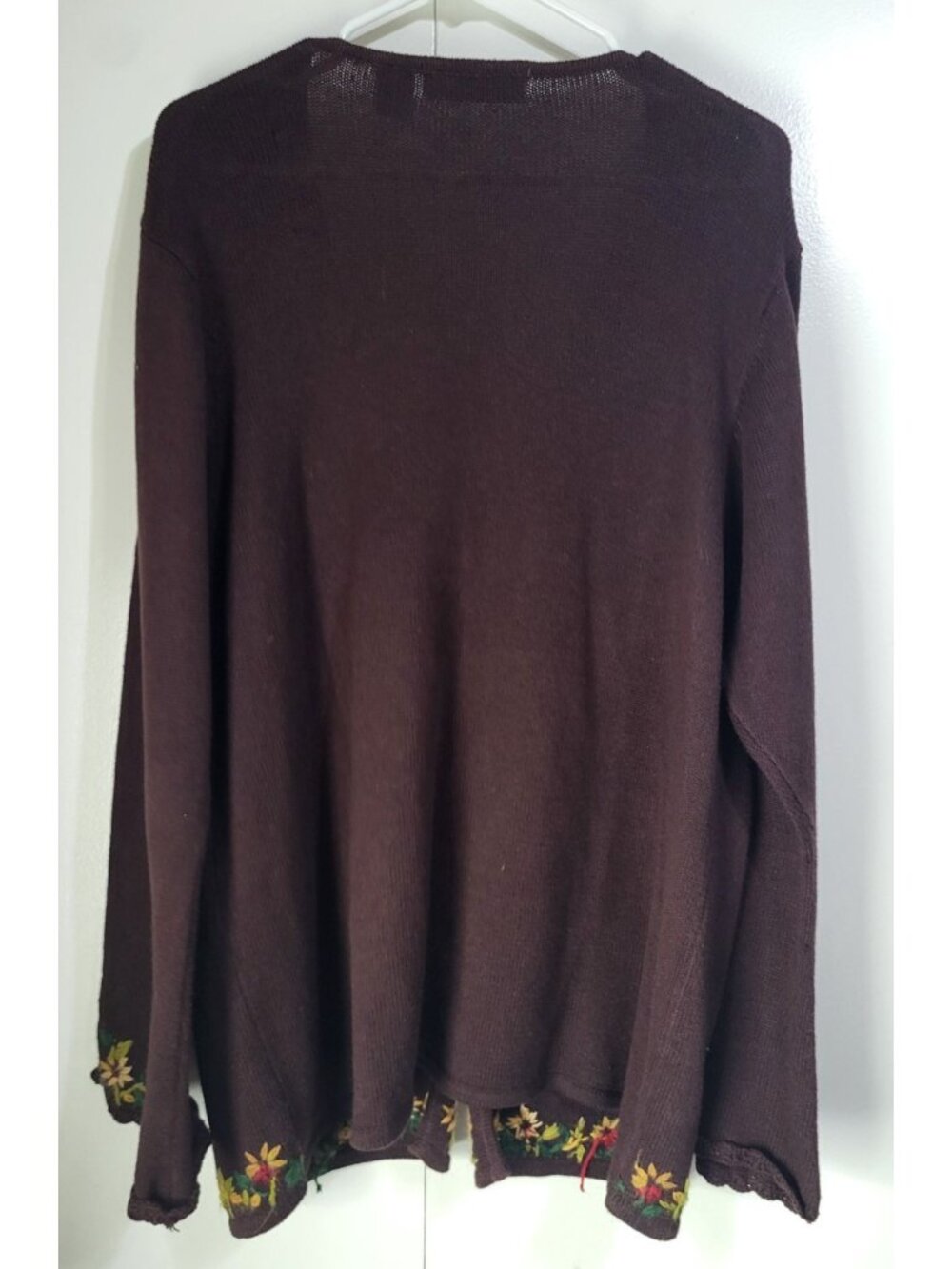 VTG Women's 1X Cardigan Sweater Brown Floral Boho Hippie Cottage Core Fairy - Picture 2 of 12